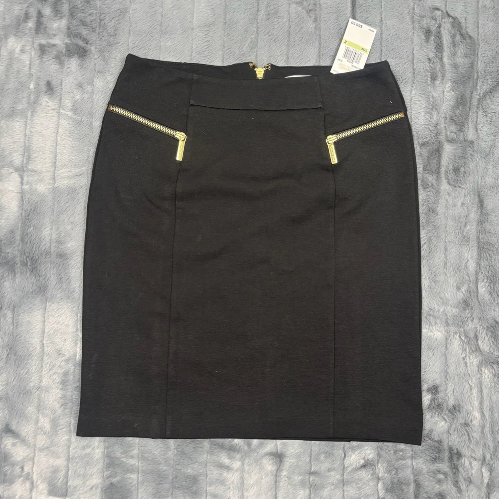 Michael Michael Kors Black Gold Zip Pencil Skirt QF77D981WL Size 8 NEW